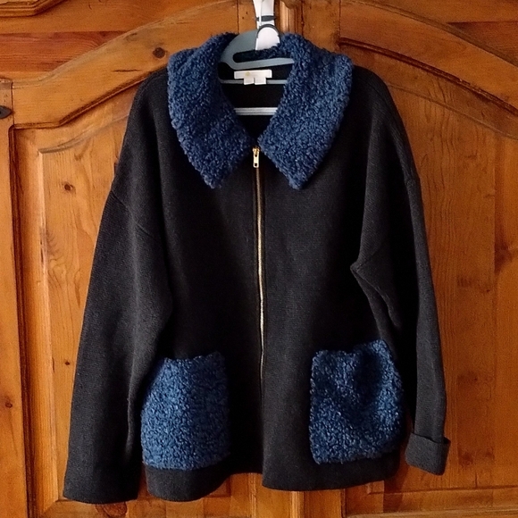 Boden Cardigan Sweater Coat Grey and Blue Women's Size 16-18 - Picture 2 of 3